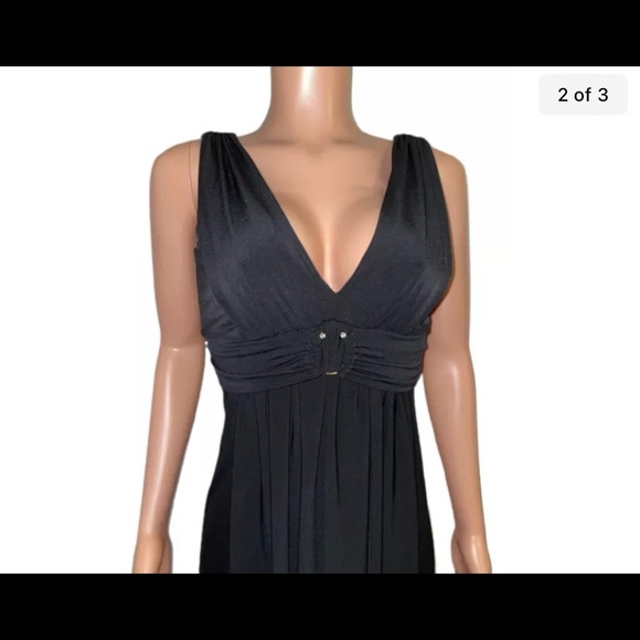 black o-ring v-neck a-line dress Mini Glam Party 4 - Picture 2 of 4